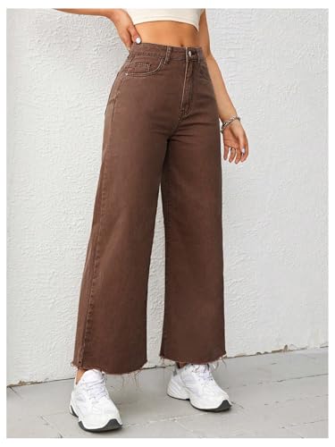 MakeMeChic Women's Denim Raw Wide Leg Trousers Straight Loose Baggy Y2K Jeans with Pocket3