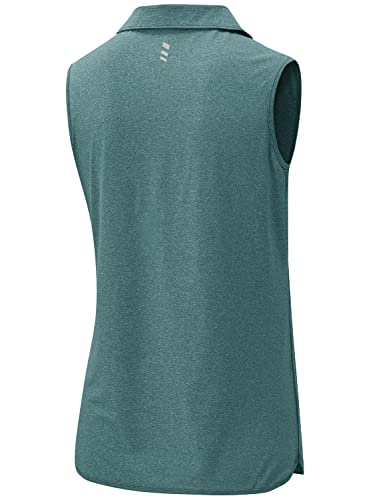 Bgowatu Women's Sleeveless Golf Polo Shirts 1/4 Zip Tennis Tank Tops With Collar Uv Protection Dry Fit Gray Green S #TOP2