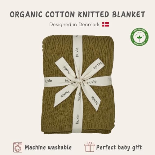 Image of Knitted Organic Cotton Baby Blanket- Swaddle Blanket, 30 inch x 40 inch Soft Receiving Blanket for Newborn (0-2Yrs -Moss Green)