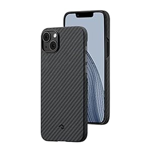 PITAKA magnetische telefoonhoes voor iPhone 14 Plus [MagEZ Case 3] MagSafe-compatibel, met zachte grip, echte premium aramidevezel vervaardigd met carbonlook, zwart/grijs (1500D)