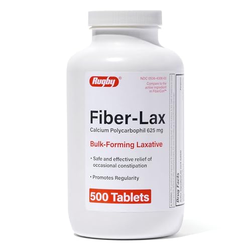 Rugby Fiber-Lax Tablets 625 Mg - Fiber Tablets for Women and Men - Occasional Constipation Relief for Adults - 500 Tablets (1 Pack)