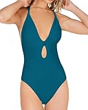 Bar III Women's Swimwear Brand Women's Plunge One Piece Swimsuit Marine (Large)