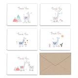 Paper Frenzy Llama Thank You Note Cards and Kraft Envelopes -- 25 pack