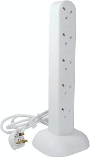 Pifco 10 Way UK 3Pin Plug 13amp Double-Sided Extension Tower/Cable with 2 Metre Cable - White