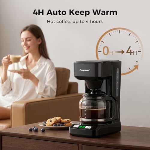 Image of 12 Cup Programmable Coffee Maker, 24-Hour Delay Brew, Drip Coffee | Large 1.8L Water Tank, Drip Coffee Machine with Glass Carafe & Reusable Filter, Measuring Spoon, 4-Hour Auto Keep Warm,Black