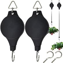 TIHOOD Heavy Duty Plant Pulley Hanger 2PCS, Adjustable Ceiling Hooks for Garden Baskets & Bird Feeder, Max Weight 33 LB, Black