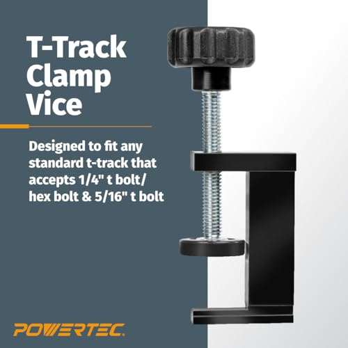 Image of POWERTEC 71439 T-Track Clamp Vice | Hold Down Clamps for T-Tracks Accepting 5 /16 inch or Larger hex head Bolts - 2 Pack