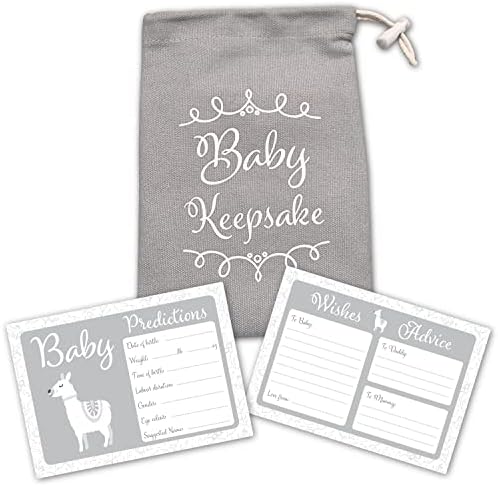 Baby Shower Game - 30 Baby Prediction/Advice/Wishes Cards - Includes Keepsake Pouch in Grey Canvas for Boy, Girl, Neutral/Unisex Baby Shower Party/Maternity Gift/Guestbook/Gender Reveal Party