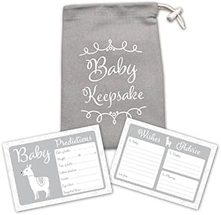 Baby Shower Game - 30 Baby Prediction/Advice/Wishes Cards - Includes Keepsake Pouch in Grey Canvas for Boy, Girl, Neutral/Unisex Baby Shower Party/Maternity Gift/Guestbook/Gender Reveal Party