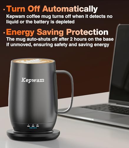 Image of Kepwam Smart Heated Coffee Mug T2-Plus, 20oz Rechargeable Self Heating Coffee Mug with 8-Hour Battery & Temp Control, Perfect Coffee Warmer Gift for Men Women