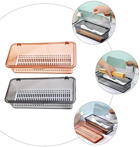 Cutlery Box Kitchen Flatware Storage Box with Lid and Drain, 2Pcs Cutlery Drainer Tray with Mesh, Chopsticks Cutlery Organizer Plastic Fork and Spoon Container Utensil Drying Holder