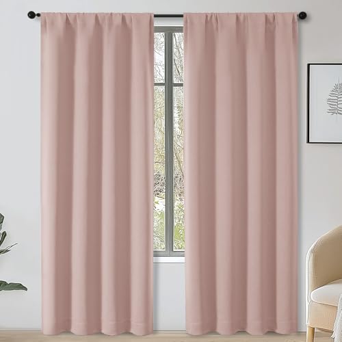 OWENIE Blackout Curtains for Bedroom Living Room 72 Inch Long 2 Panel Blush