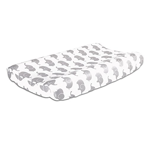 Image of Grey Elephant Print Cotton Changing Pad Cover by The Peanut Shell