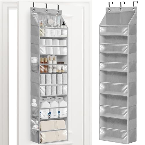 STORAGE MANIAC Over the Door Organizer Large Capacity Hanging Organizer, Clear Deep Pockets Behind Door Closet Organizer and Storage for Nursery, Bathroom, Bedroom, Pantry, 1 Pack Grey