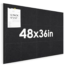 Cork Boards for Walls 48" x 36" 12 Pack Felt Bulletin Board Tiles with Adhesive, Large Pin Board for Office, Home & School, Wall Mounted Notice Board with Push Pins, Black