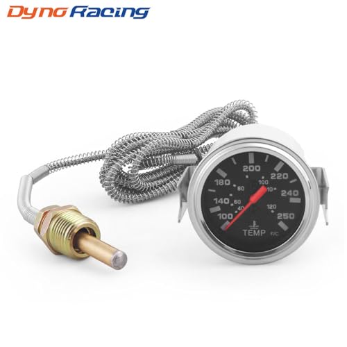 Dyno Racing 2" 52mm 12V Pointer Mechanical Water Temperature Temp Gauge (40-120℃,100-250℉),Yellow Light Car Meter with Sensor NPT 1/2,1.8m Wire Length by Dyno Racing - Image 2