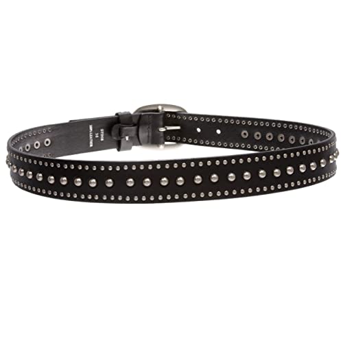 Ladies Oval Buckle Metal Circle Studded Leather Belt4