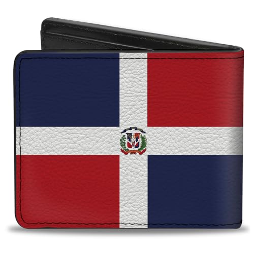 Buckle-Down Men's Wallet, Bifold, Dominican Republic Flags Black Blocks, Vegan Leather, Multi, 4.0" x 3.5"2