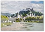 Design exclusif Vacation à Salzbourg : vieille ville de Salzbourg avec forteresse et cathédrale au printemps, Autriche Design 1, aimant de réfrigérateur