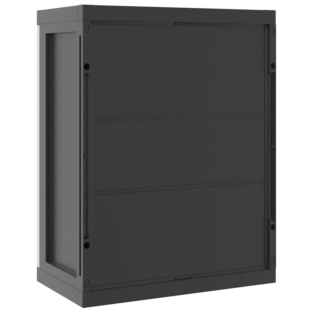 Gartenschrank Grau und Schwarz 65x37x85 cm, Robuster Geräteschrank aus PP-Kunststoff mit verstellbarem Einlegeboden, Abschließbarer Balkonschrank für Garten und Terrasse