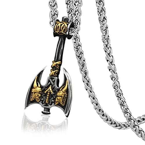 Collier homme hache viking pendentif rune Odin mythologie antique nordique