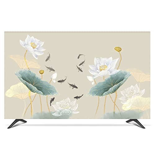 RICWINA Cubierta De TV/PC Cubiertas de Polvo de televisión Cubiertas de computadora por Monitor de 19-80 Pulgadas Anti-rasguños Poliéster Cubiertas de Pantalla para decoración de Interiores Pez Cover