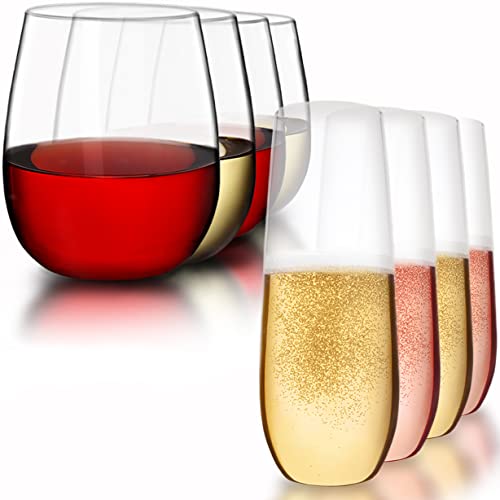 Bravario Unbreakable Glasses Bundle | 4 Wine, 4 Champagne | Shatterproof 100% Tritan Plastic | Dishwasher-Safe | Bpa-Free | Awesome For Indoor & Outdoor, Gifts & Holidays #TOP10