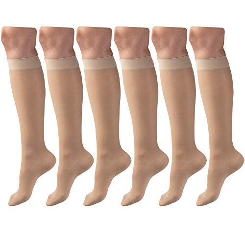 Image of Sheer Compression Stockings, 15-20 mmHg, Women's Knee High Length, Diamond Pattern Nude Small (6 Pairs)