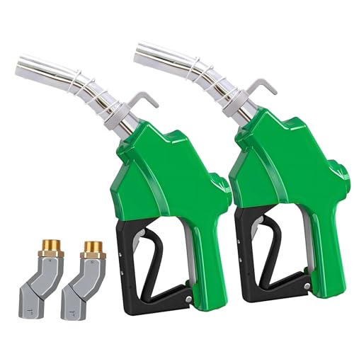 2 Pack Automatic Fuel Nozzle 1 inch NPT with Fuel Hose Swivel & Hook, Max Flow Rate 30 GPM, 19/16" (OD=30mm) Spout Auto Shut-Off Aluminum Diesel Nozzle