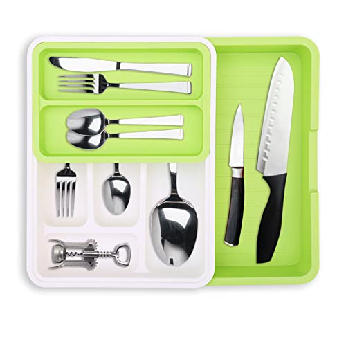 VINILITE Organizador de Cubiertos Cubertero Extensible para Cajón con 7 Compartimentos Bandeja de Cubiertos para Utensilios de Cocina Cover