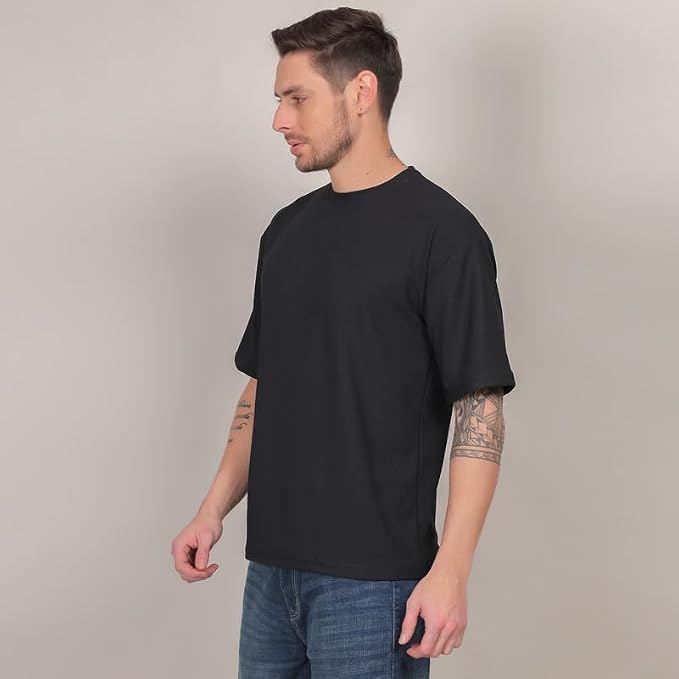 Image of Solid Self Design Oversized Tshirt for Men | Oversize T-Shirts for Men | Men Drop Shoulder Tshirts | Bagy Fit Men Tshirt