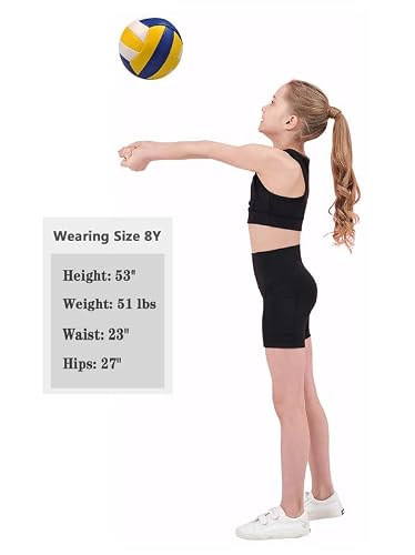 Exarus Girls Volleyball Shorts Biker Compression Gymnastics Short With Pockets Youth Dance Yoga With Anti-Slip Gripper Hem Black 6Y #TOP5
