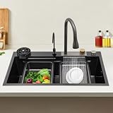 TFGXUE 80 x 45 cm, lavello da cucina in acciaio inox 304, lavello da incasso con scolapiatti, lavandino per la pulizia, bicchiere e rubinetto con filtro dell'acqua, lavelli da cucina con rivestimento