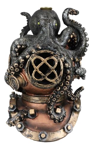 Ebros Gift Nautical Ocean Marine Octopus Kraken Smothering A Steampunk Divers Helmet Incense Cone Burner Holder Resin Statue Sea Cthulhu Giant Octopuses Themed Decorative Figurine