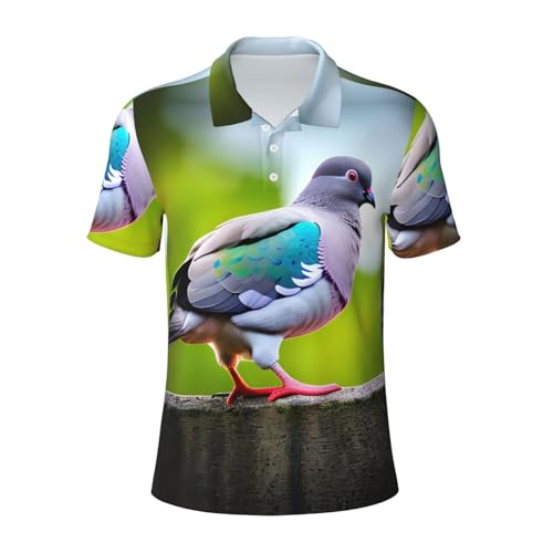 Polo respirant hommes manches courtes élégant imprimé pigeon pour activités sportives