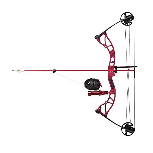 Cajun Bowfishing Shore Runner Kit Compound Bowfishing Bow Ready to Fish Kit with Arrow Rest, Bowfishing Reel, Reel Seat, Blister Buster Finger Pads, Fiberglass Arrow, Red/Black