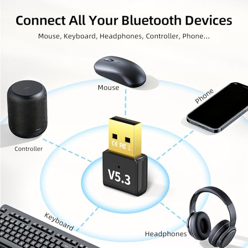 Bluetooth 5.3 USB Adapter for PC, Mini Bluetooth Dongle for Desktop Laptop, Plug & Play Wireless Receiver for Windows 11/10/8.1/7, Supports Keyboard Mouse Headphones Speakers by WANJEED - Image 5