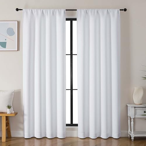 Image of Simplebrand Ava Pure White Curtains for Bedroom 78 Inch Length 2 Panels Set, Light Filtering Window Treatment, Light Filtering Curtain Drapes, Soft Casual Rod Pocket Privacy Curtains, W40 x L78 Inch