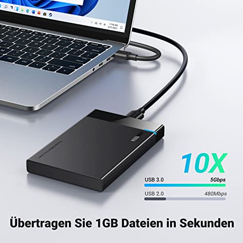 UGREEN Festplattengehäuse 2,5 Zoll Externes Gehäuse für 2.5 Zoll SSD und HDD, UASP unterstützt, werkzeugfreie Montage, USB C3.0 auf SATA III bis zu 5 Gbps SATA Gehäuse mit USB 3.0 Kabel