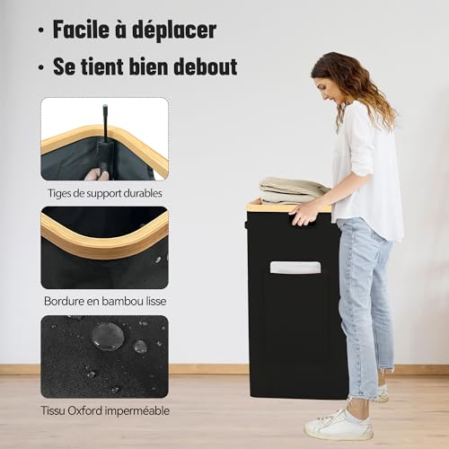 Panier à linge 95L pliable grand format coffre à linge avec poches - 7