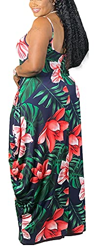 Image of BFFBABY Women's Casual Maxi Dress Sleeveless Tie Dye Spaghetti Strap Summer Plus Size Swing Sundress with Pockets
