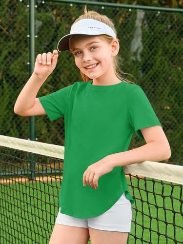 Image of Haloumoning Girls Summer Short Sleeve Shirt Kids Crewneck Curve Hem Soft Tunic Tops T-Shirts 5-14 Years