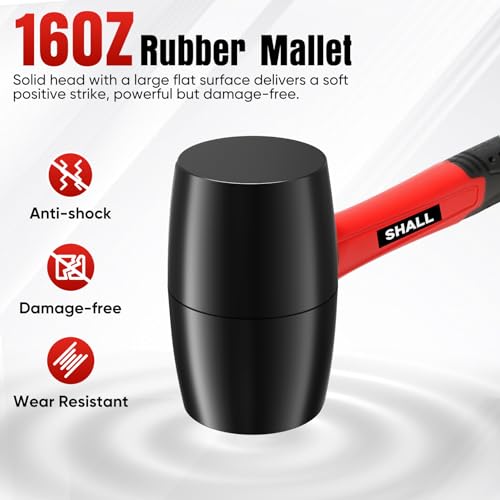 SHALL 2-Piece Rubber Mallet Hammer Set, 16oz Rubber Hammer Mallet & 40mm Double-Faced Soft Mallet, Shockproof Fiberglass Handle with Cushion Grip, Damage-Free to Flooring, Tile, Crafts and Wood Work by SHALL - Image 3