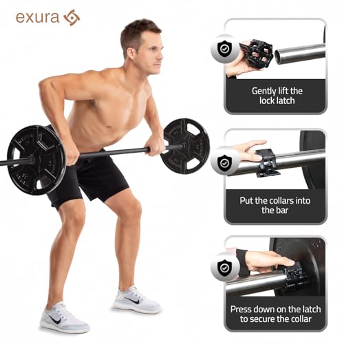EXURA Pair of Anti Slip Barbell Clamps Two Units Collars Weight Clips, Anti Slip Pair of Olympic Barbell Clamps, Barbell Collars, Barbell Clips, Weight Clips for Bars, Gym Clips, Weight Clamps