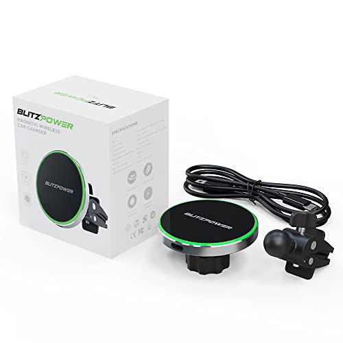 Blitz Power - Magnetic Wireless Car Charger With Precision Machined Aluminum Housing. Qi Compatible With Magsafe Car Charger, Fast Charging, Air Vent Mount For Iphone 12/13 Series And Magnetic Cases #TOP2