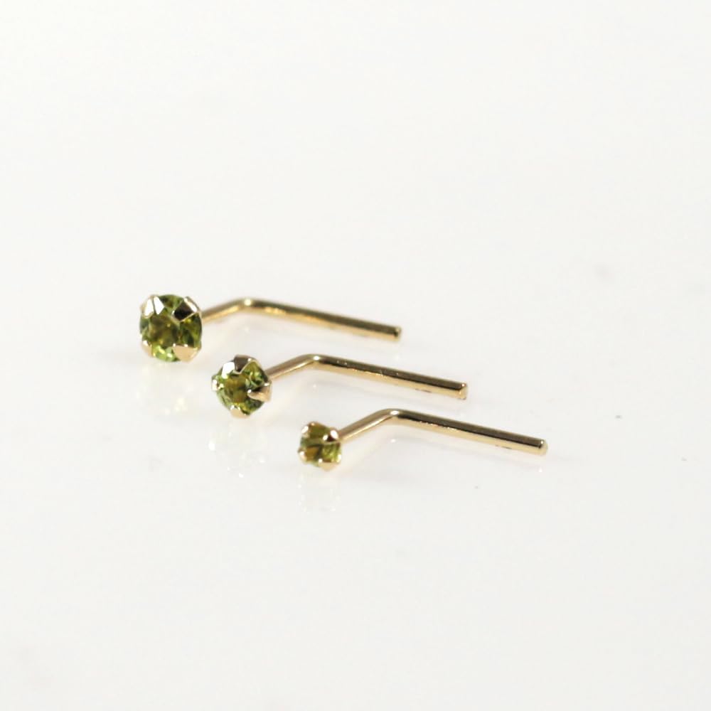 Garnet, Peridot, Amethyst, Blue Topaz Natural Gemstone 9K Solid Yellow Gold 22 Gauge L Shape Nose Pin - L Bend Nose Stud - Tiny Nose Ring - Gold Nose Piercing Body Jewelry
