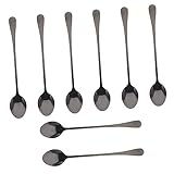 SOLUSTRE 8 Stück Rührlöffel Aus Edelstahl Vereist Aufsehen Schaufeln Mischen Eisbecher Lang Latte Handhaben Zweck Rostfreie Stahllöffel Eislöffel Black Rostfreier Stahl