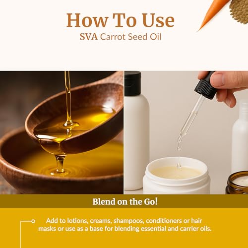 Image of SVA Carrot Seed Oil - 1 Fl Oz - for Face, Skin Care, Hair Care, Scalp Massage & Body Massage - Carrier Oil with Dropper