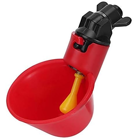 Jeffergarden Chicken Drinking Bowl, 10Pcs Livestock Automatic Red Water Bowl Quail Chicken Drinking Cup Nipple Husbandry Equipment Livestock Drinker Water Bowl Cover