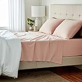 Amazon Basics 4 Piece Bed Sheets Set, 100% Cotton Jersey, Includes Super Soft, Flat and Fitted Sheets, Pillowcase, Queen, Blush, Solid
